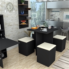 Conjunto para Sala de Jantar Mesa e 4 Banquetas Bliv - Preto e Bege